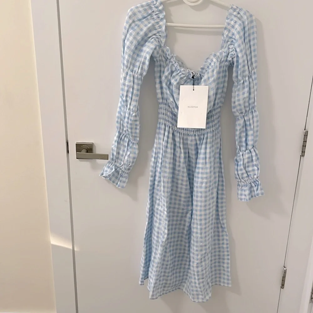 SLEEPER Atlanta Linen Dress  Blue Vichy - Picture 5 of 7